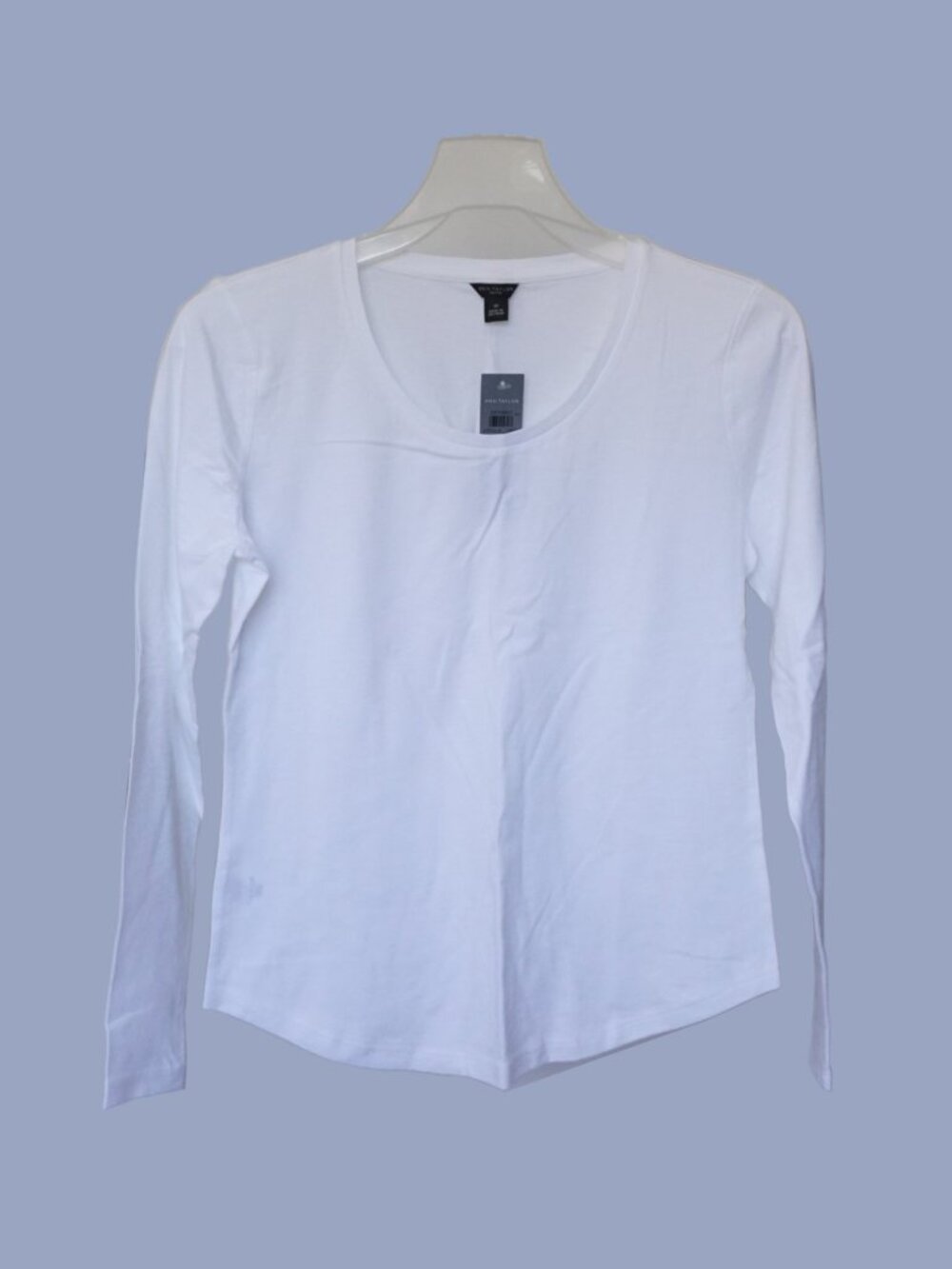 NWT Ann Taylor Pima Cotton Scoop Neck Long Sleeve Tee White Petite SP